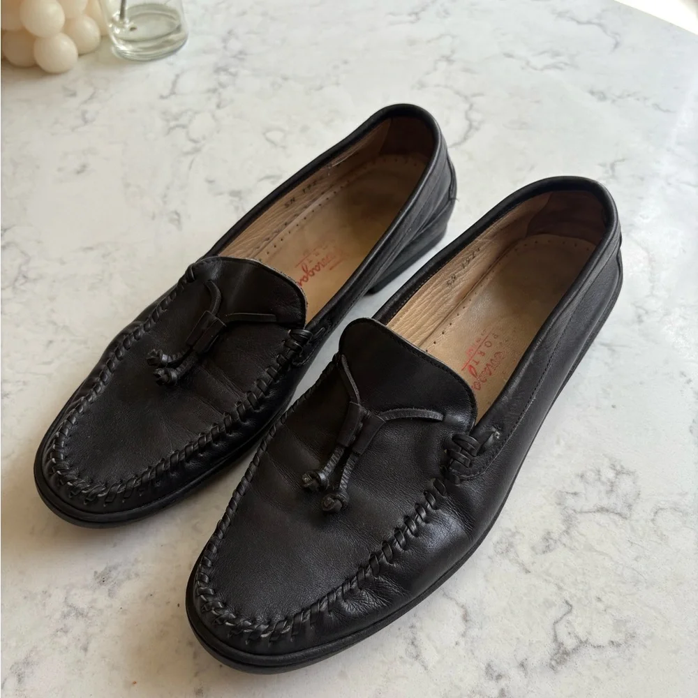 Salvatore Ferragamo Sport Black Leather Tassel Loafers women 8.5 - Picture 1 of 10